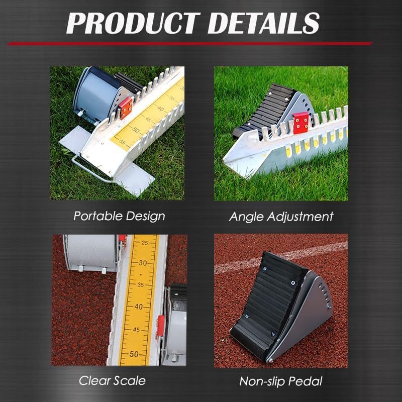 DITOSH Starting Blocks Multi-Function 6 Angle Adjustable Aluminum Track and Field Starting Block for Sprinting for Athletics Plastic Runway Cinder Track 25in - Image 4